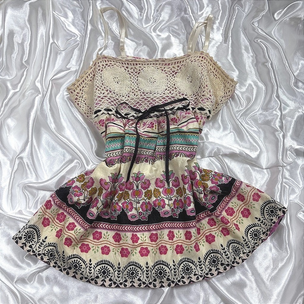 y2k Tank Top Multicolor Fair Crochet Lace Floral Empire Waist Boho Cami
